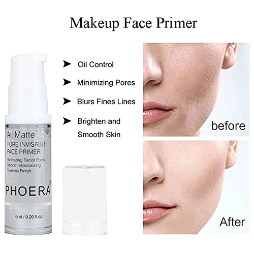Hilareco 699747132374 Phoera Foundation 104 And 105 & Face Primer,Liquid Full Coverage Foundation Set,Foundation Brush Powder Brush,5 Makeup Sponge,30Ml Phoera 24Hr Matte Oil Control Concealer thumb #4