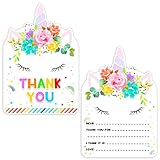 Colourful Unicorn Thank You Cards Birthday Party Thank You Notes for Kids, Toddlers, Girls - 30...