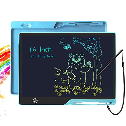 Pizarra de escritura LCD para niños de 16 pulgadas, juguete educativo, regalo para niños de 2, 3, 4, 5, 6 años, pizarra mágica con pantalla colorida y bloc de escritura borrable, color azul