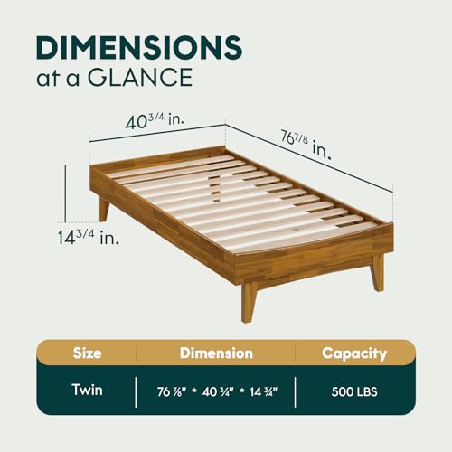 Image of Bme Catherine Twin Platform Bed Frame, Modern Bed Frame Without Headboard, Wooden Low Profile Bed Frame, Acacia Wood Platform Bed Frame, No Box Spring Needed, Supports up to 500lbs - Teak Brown