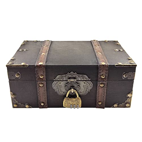 Flylin Vintage Wooden Storage Box With Lock, Treasure Jewelry Chest