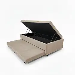 Cama Box Baú Solteiro com Auxiliar Conjugada | Pistão a Gás | Suporta Até 200kg | 188x88x42 | (SUEDE BEGE)