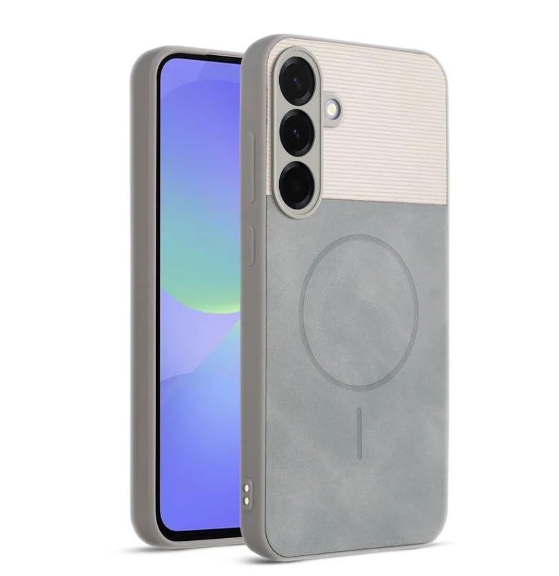 Image of Bintage CASE Dual-Leather Mac Safe Design Phone Case| Soft Touch Finish | Full Camera Protectection Back Cover Compatible for Samsung A36 5G / A56 5G - White & Matelic Grey