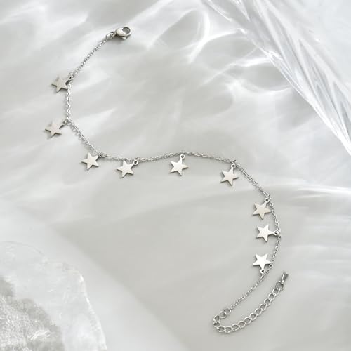 Image of 18K Gold Plated Anklets for Women Dainty Non Tarnish Ankle Bracelets Cuban Link Chain Anklets Layered Heart Beads Rhinestone Anklet Trendy Foot Jewelry