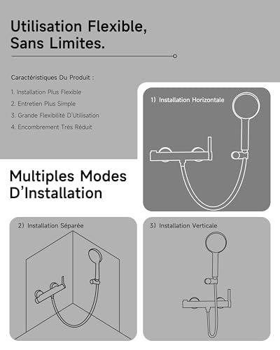 Mitigeur baignoire cascade or brossé avec douchette à main et flexible 1,5m