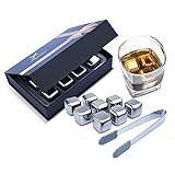 Whiskey Stones Gift Set by XavierKit - 8 Pcs Stainless Steel Whiskey Rocks Including Tong, Storage Tray, and Premium Gift Box - Reusable Whisky Metal Ice Cubes Ideal Gift for Men