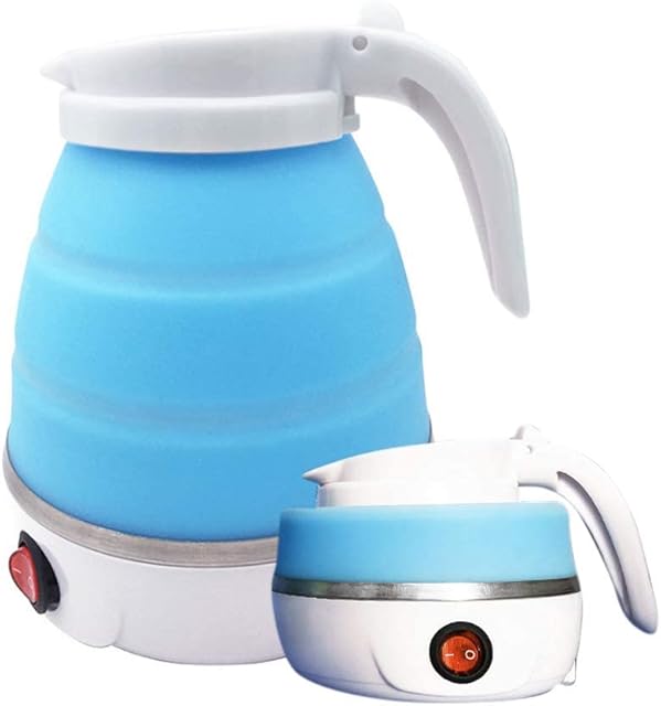 Gobesty Foldable kettle, Portable Foldable Electric Kettle for Travel Food Grade Silicone Electric Water Heater Collapses with Separable Power Cord Ideal for Hiking Camping and indoor(0.6L, blue)