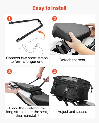 VEVOR Motorradhecktasche Rücksitztasche (22-34 L) mit wasserfester Regenabdeckung, Motorrad-Gepäckaufbewahrung, Gepäckträgertasche mit Riemen & elastischer Kordel, Motorradgepäck Schwarz