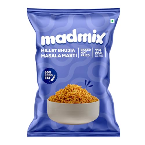 Image of Madmix All Snack Mix | Ultimate Snacking Combo | No preservatives, Baked, Gluten-Free, Vegan and Healthy Snacks | Grab-n-Go Snack Mix | Millet Puffs X 10 | Baked Bhujia X 6 | Paan and Mango Flavoured Raisins X 4