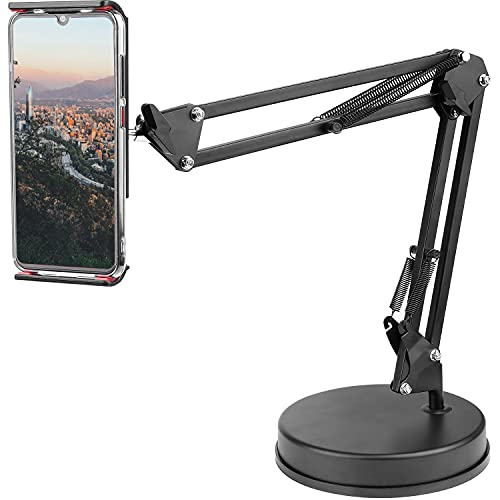 Overhead Phone Mount Stand Chromlives Phone Video Stand Articulating Arm Phone Mount Table Top With Base Adjustable 360° Cell Phone Tablet Holder Mount Desktop Compatible With Phones, Tablets, Ipad #TOP15