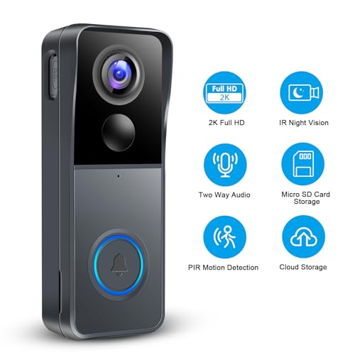 KAMEP Video Doorbell Wireless Camera Doorbells, 2K HD Smart WiFi Door Bell with PIR Motion Detection, 2-Way Audio, Night Vision, IP66 Waterproof, Support Cloud Storage - Image 3