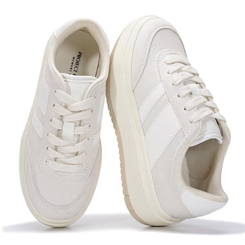 Project Cloud Kids Fashion Platform Sneakers 2026 - Lightweight Memory Foam Insole Kids Shoes - Trendy Platform Kids Sneakers - Durable & Non-Slip Lace up (Little Nita OFFW 4) Offwhite