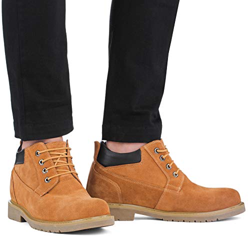 Calto Men's Invisible Height Increasing Elevator Shoes - Nubuck Brown Leather Lace-Up Round-Toe Work Boots - 3.2 Inches Taller - S23021 - Size 9 D(M) Us #TOP6