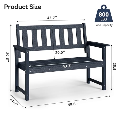 ACUEL HDPE Memorial Bench – 50\'\' Weatherproof Durable Outdoor Bench, 2-Person Park Bench, Easy to Move, Multi-Purpose Design Ideal for Porch, Patio, Church, and School (Blue)