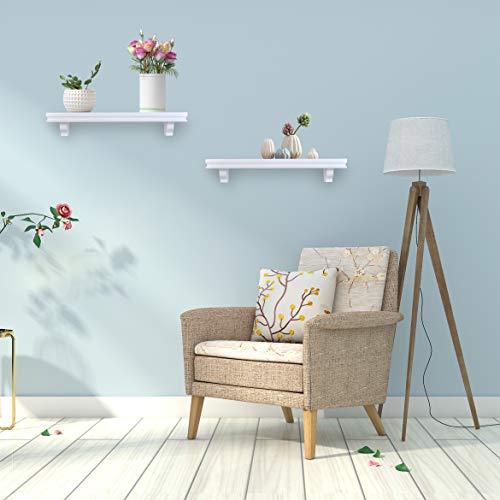 Danya B. Decorative 24\" Floating Wall Décor Display Ledge Shelves – (Set of 2) (White)