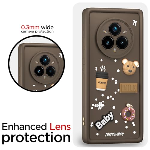 Image of Pikkme Back Cover for Realme 14 Pro Plus 5G / Realme P3 Pro 5G | 3D Bear Silicone Cute & Fun Coffee Cartoon | Full Body Protection Bumper Case (Brown)