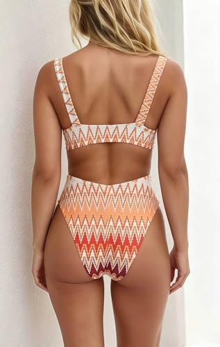 Image of geluboao Bikini Set for Women Solid V Neck Knot Front Push Up High Leg Thong Two Piece Swimsuit