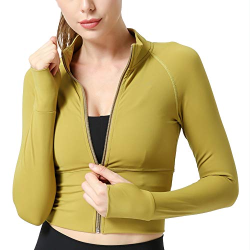 Women's Cropped Workout Jacket Front Zip Stretchy Fitted Long Sleeve Crop Top Activewear
