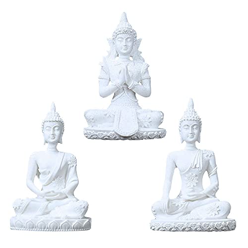 Youfine White Mini Buddha Yoga Meditation Statue Harmonious Figurine Collectible Sandstone Craft Feng Shui Sculpture Decor For Home Office (3 Pack) #TOP5