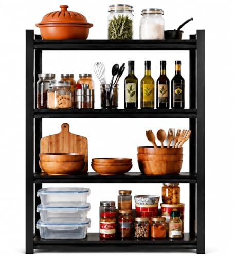 Image of 4 Tier Kitchen Storage Shelf, Kitchen Organizers Space Saving All Steel Freestanding Rack, Heavy Duty Metal Shelving Unit, Adjustable Open Shelf for Pantry Organizers and Storage. 54 inchHx23.6 inchWx13.8 inchD
