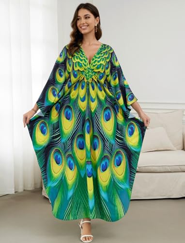 Image of KECVOT Kaftan Dresses for Women Plus Size Batwing Sleeve Caftans Long Bathing Suit Cover Up Maxi Beach Dress Loungewear