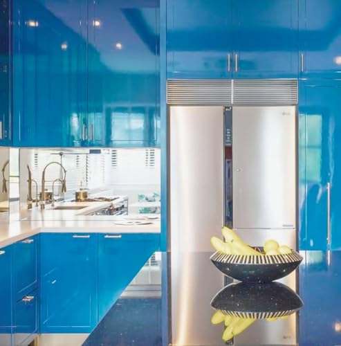 Image of Vinyl Contact Paper Decorative for Cabinets Countertops Kitchen Shelves Liner Self Adhesive Film Peel and Stick Waterproof Removable Wallpaper (Inches 24 x 50, Glossy Blue)
