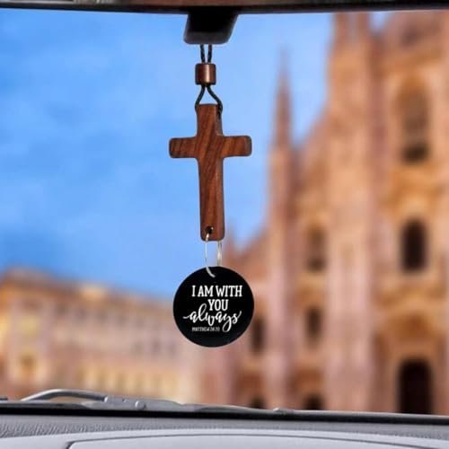 Croix pour rétroviseur de voiture à suspendre, scannez le téléphone pour le verset de la Bible quotidien, accessoire de décoration de rétroviseur de voiture fait à la main, cadeau chrétien pour homme