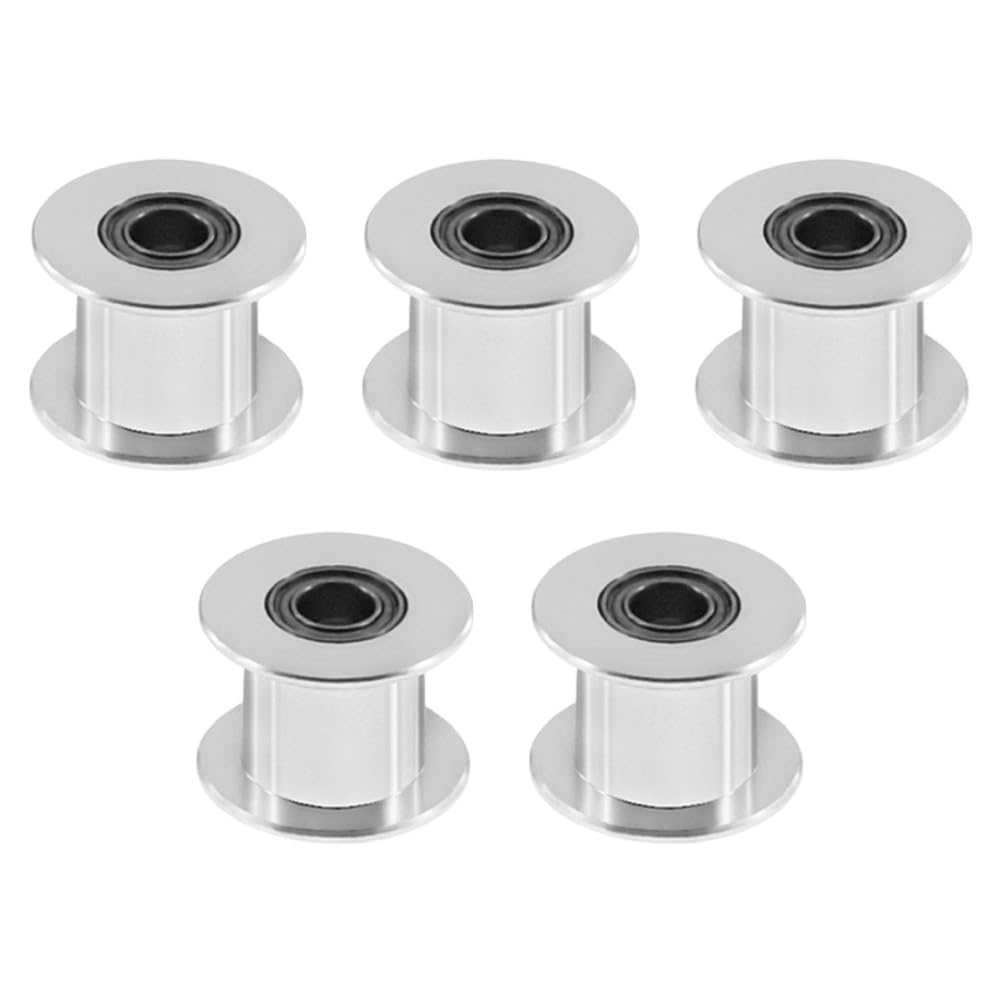 5pc 2GT Timing Belt Idler Pulley 20 Teeth 5mm Bore 10mm Width for 3D Printer, CNC Machine, Milling and Drilling Tools, Aluminum Alloy with Double Bearings, Silver
