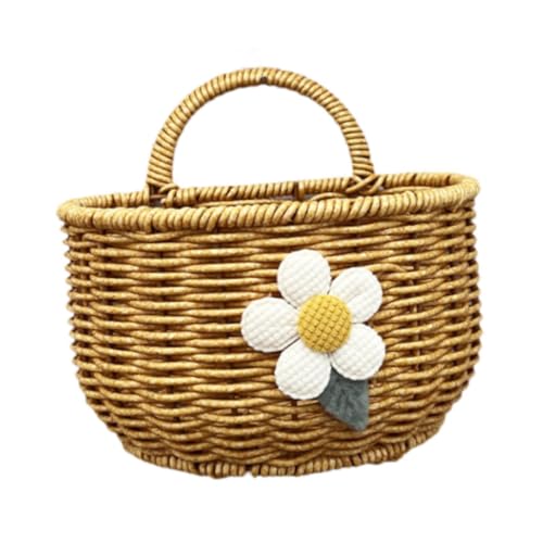 Generic Woven Hanging Storage Basket Container Imitation Rattan Handmade Ornament Storage Bin Wall Planter Holder for Towels Key Toys, Semicircle L Flower
