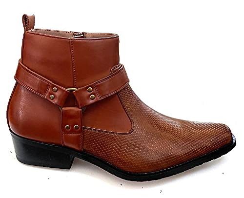 G4U-Alberto Fellini Men's Cowboy Boots Western Ankle Harness Shoes (Brown-12, numeric_6_point_5)2