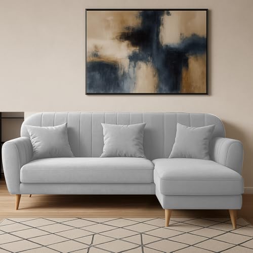 Image of GRAPEWOOD Atticus RHS 4 Seater L Shape Sofa Set for Living Room (Grey Fabric) Premium Fabric Sofa Set