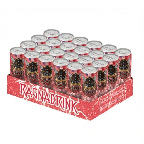 Ragna Drink - Boisson énergisante - Saveur Fraise et Kiwi - 250 ml - Marque Francaise - Pack de 24 Canettes - Conservation 18 Mois