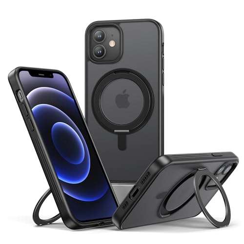 NIMASO iPhone 12/12Pro 用 ケース 縦横両対応 360°回転スタンドケース MagSafe対応 携帯スマホケース リングマグネット搭載 カバー ワイヤレス充電対応 iPhone 12/12 Pro 用 磁吸強化 マット感 防指紋 米軍MIL規格 耐衝撃性 アジャスタブルスタンド アイフォン12/12Pro対応 （6.1インチ） ブラック（黒羽シリーズ）NSC24K1549