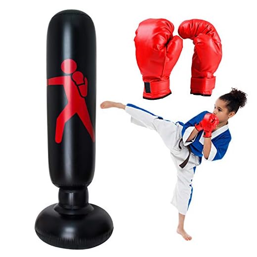 Inflatable Punching Bag for Kids, 63" Free Standing Boxing Bag with Boxing Gloves Blow Up Punching Bag Ideal Speed Focus Bag Gifts for Age 3-12 Old Boys Girls Practicing Karate, Taekwondo, MMA
