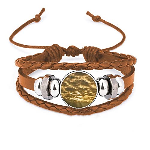Bracelet en cuir véritable aux finitions soignées avec motif artistique ciel et nuages