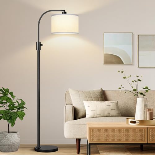 Image of Nintiue Upgraded Modern Arc Dimmable Tall Standing Floor Lamp with White Shade, 1200 Lumens LED Bulb Included, for Living & Reading Room, Bedroom, Office & Nursery, Black