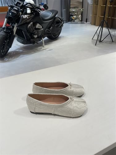 Tabi Split Toe Shoes for Women Genuine Leather Ballet Flats White Crackled Minimalist Comfortable Slip On for Everyday Wear4