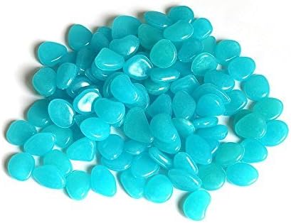 Amsenc Luminous Cobblestones 200 Pcs Pebbles Stones Glow in The Dark Aquarium Fish Tank Gravel Decorations,Fantastic Garden Yard (Blue)