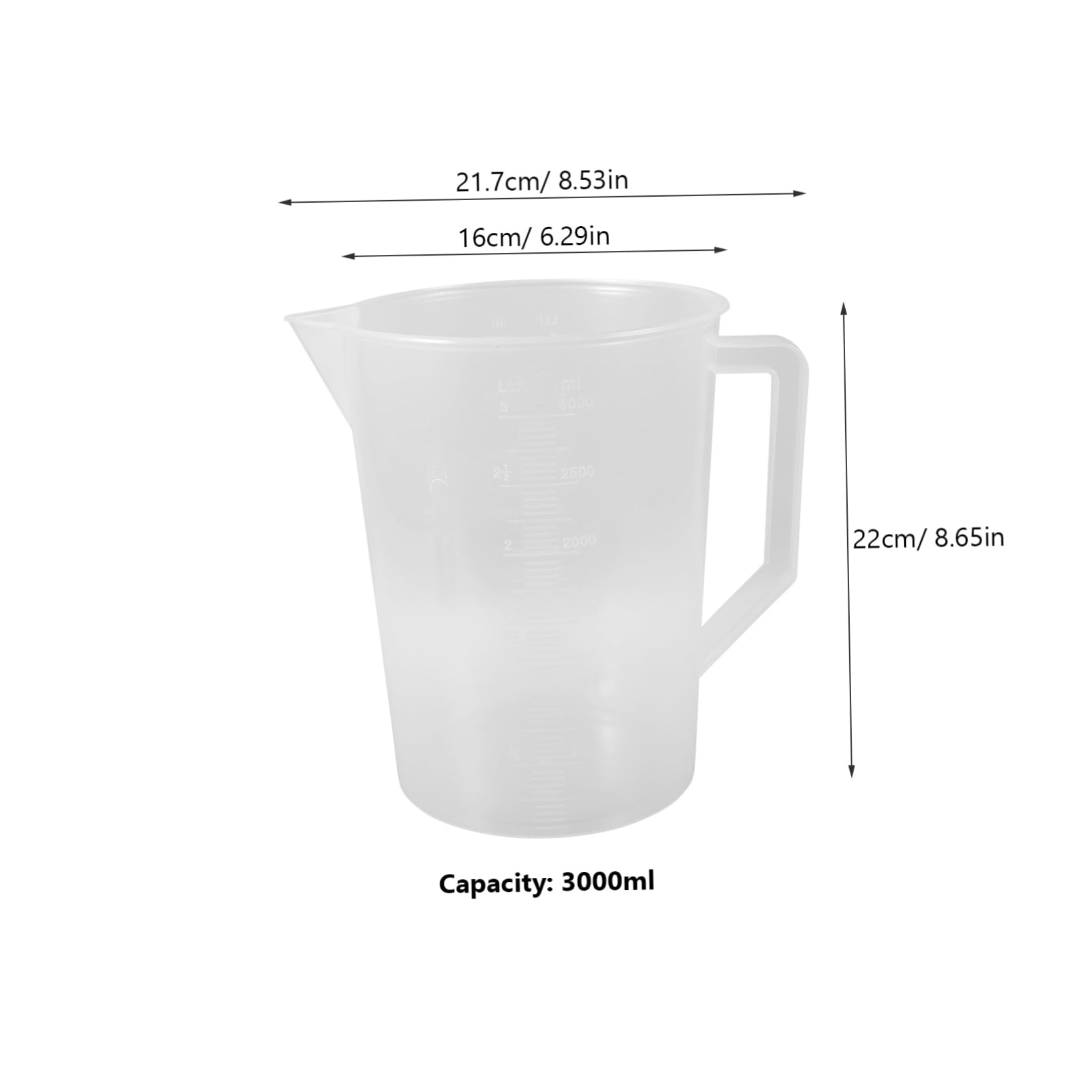 BCOATH Large Plastic Graduated Pitcher 3000ml Wide Mouth Measuring Cup Tall Beaker for Easy Liquid Transfer