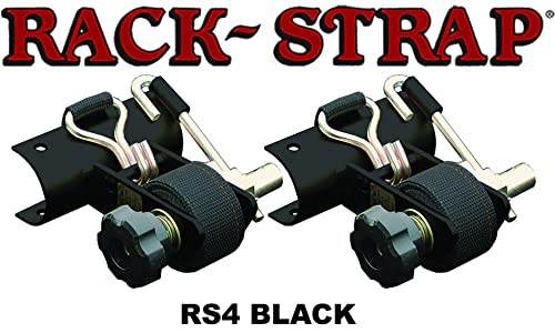Rack-Strap, 2 Pack, RS4K,1-5 8 Inch O.D.Round Mounting Bracket, Hardware Included, Zinc-Yellow Hardware, Double J Wire Hook On The End, Strap Length 8 Ft, Black Polyester Tie-Down Webbing.
