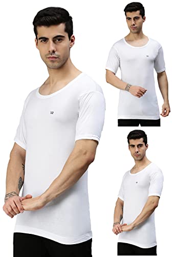 Image of Lux Cozi Men's Half Sleeve Vest Pack of 3 | Cotton Round Neck Vest for Men | White Cotton Banyan | Soft, Breathable & Lightweight Men's Innerwear