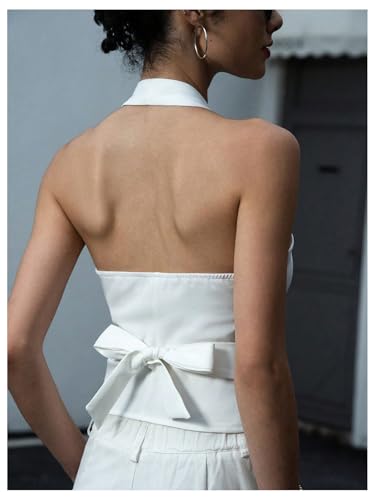 SOLY HUX Women's Button Down Suit Vest Halter V Neck Backless Waistcoat Sleeveless Tank Tops2
