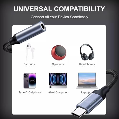 Image of AUDIOCULAR D13 Type C to 3.5mm DAC Dongle, Portable Audio Adapter with Built-in DAC Chip, 16bit /48kHz HiFi Sound, Compatible with iPhone 16 /15 Series, Galaxy, Pixel, iPad & USB-C Devices (Black)
