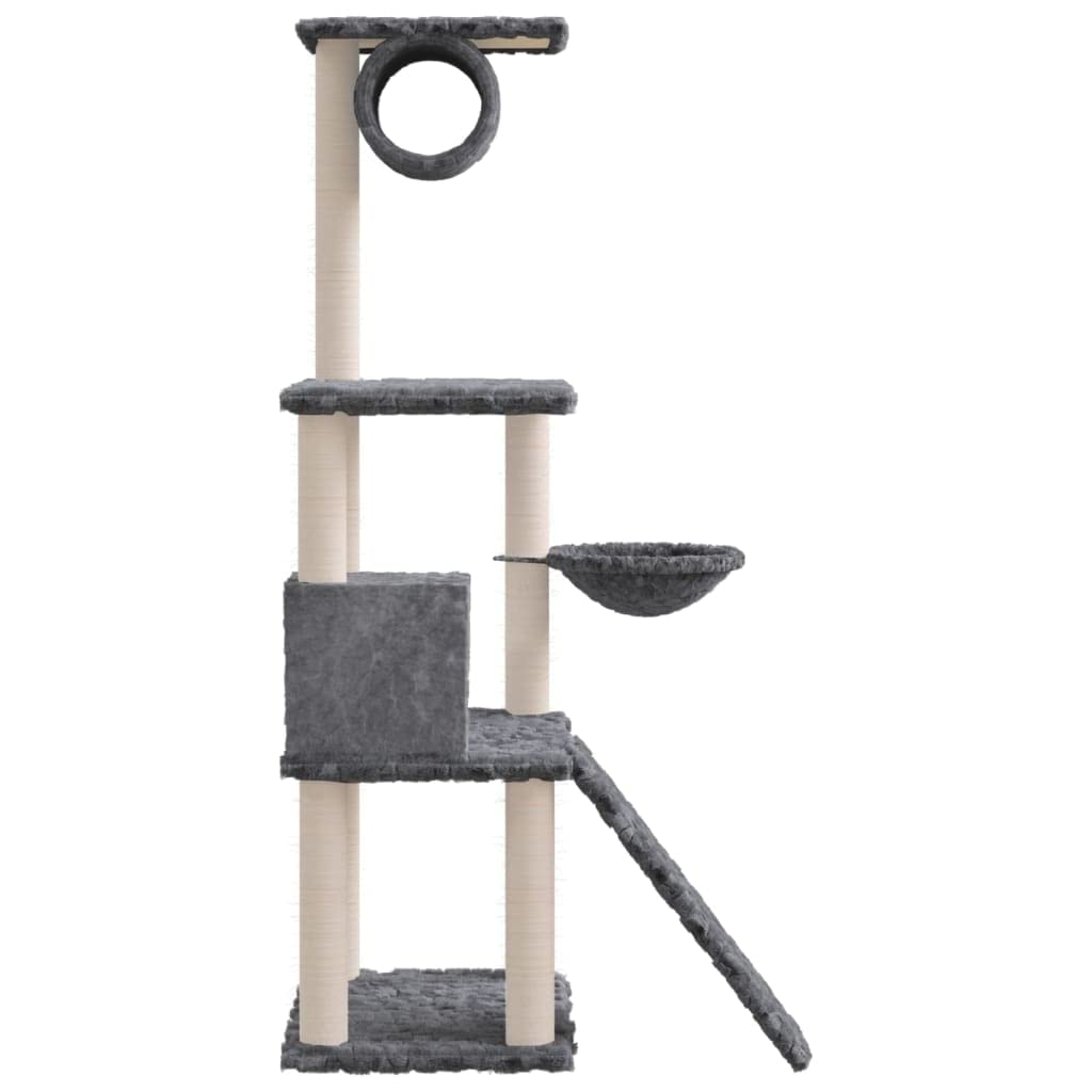 Arbre à chat à plusieurs niveaux avec échelle, plateformes et peluche douce, avec griffoirs en sisal et poteaux recouverts de sisal naturel