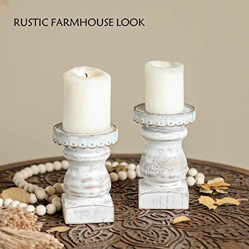 Nikky Home Farmhouse Pillar Candle Holder, Rustic Wood Decorative Candlesticks Pedestal, Centerpieces Decor For Fireplace Mantle Coffee Bar Dining Table (Set Of 2) #TOP1