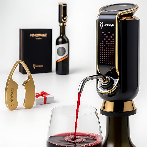 VINOWAKE Triovino Electric Wine Aerator, Dispenser and Preserver By LINKSTYLE — 3-in-1 Instant Aeration For Improved Taste, Measured Pouring & Wine Preservation up to 20-days