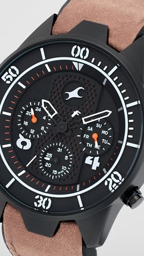 Image of Fastrack All Nighters Quartz Multifunction Black Dial Leather Strap Watch for Guys-NR3195AP01