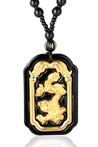 Halukakah "GOLD BLESS ALL 18k Real Gold Plated Dragon Pendant Necklace Bead Chain 30"