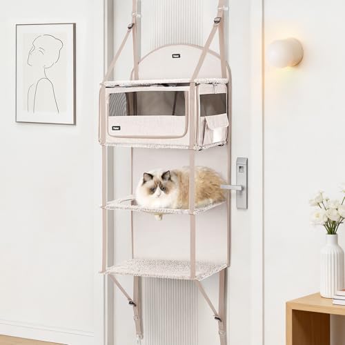 PLEKER Pet Carrier for Small/Medium Cats Up to 22lbs, 4 in 1 Multi-Level Door Hanging Cat Tree Tower Condo for Indoor Cats, Collapsible and Tool-Free Assembly, Fits Doors