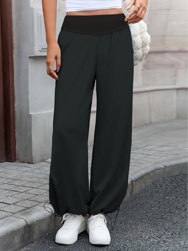 Fisoew Womens Wide Leg Pants Casual High Waist Baggy Track Pants Loose Fit Drawstring Cuffs Lounge Pant with Pockets2